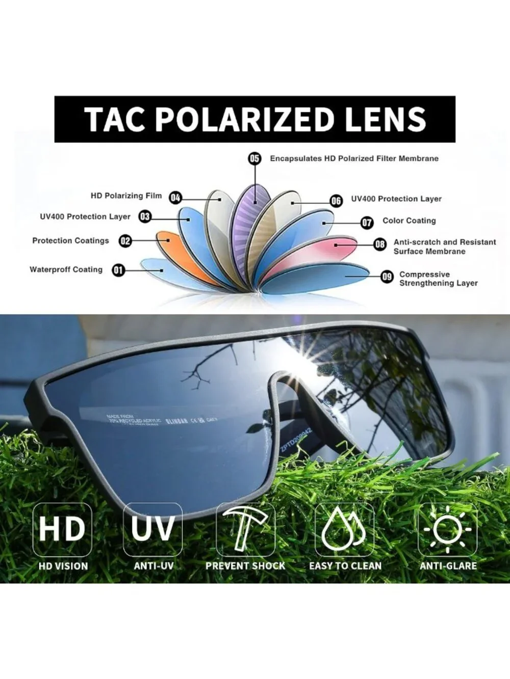 Oversized Polarized Square Sunglasses for Men & Women | Lightweight, UV400
